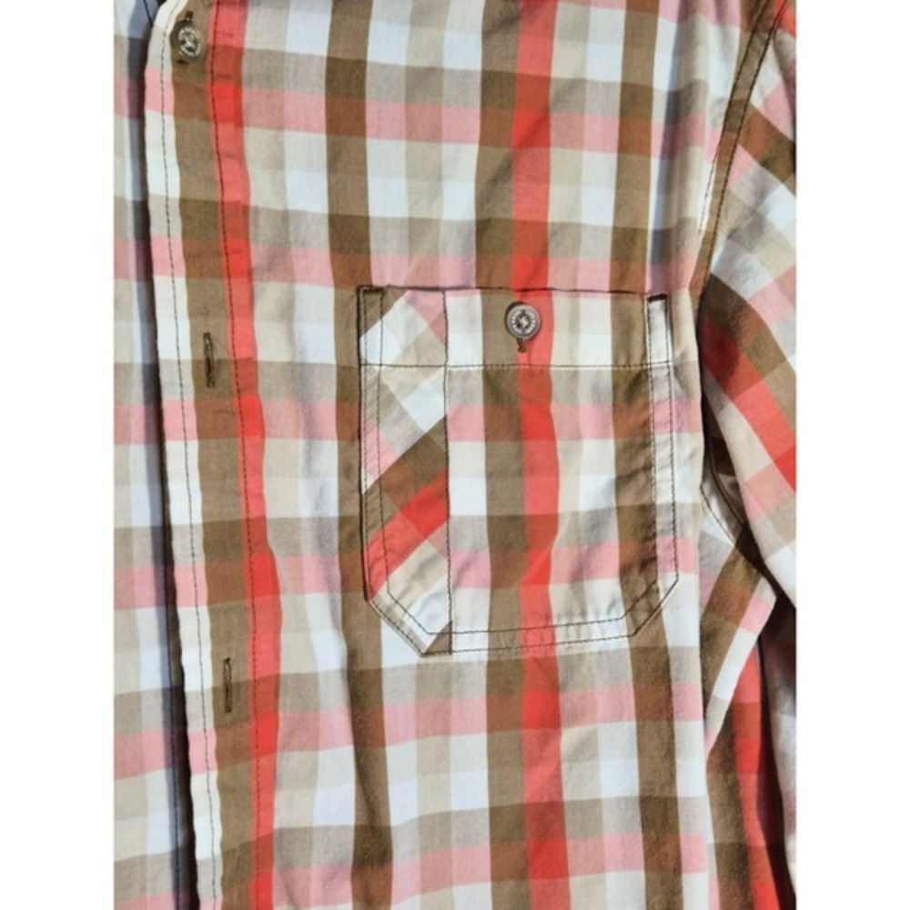 Life Khaki by Haggar Mens Plaid Button Down Shirt Medium Orange Tan Regular Fit - Picture 3 of 8